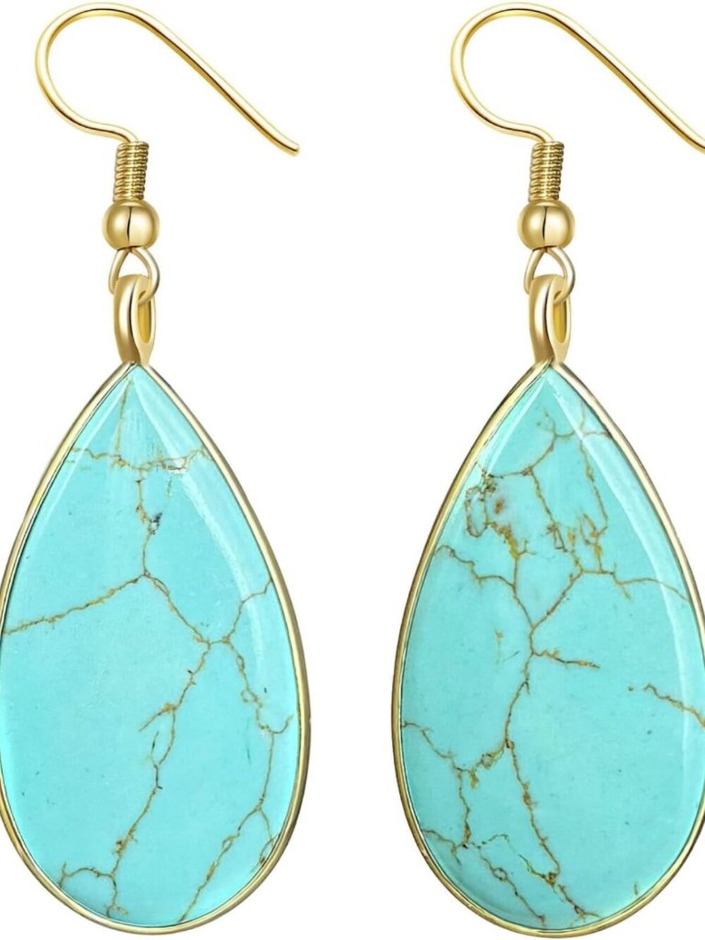 Turquoise Gold Dangle Earrings, Boho Western Jewelry, December Birthstone Gift